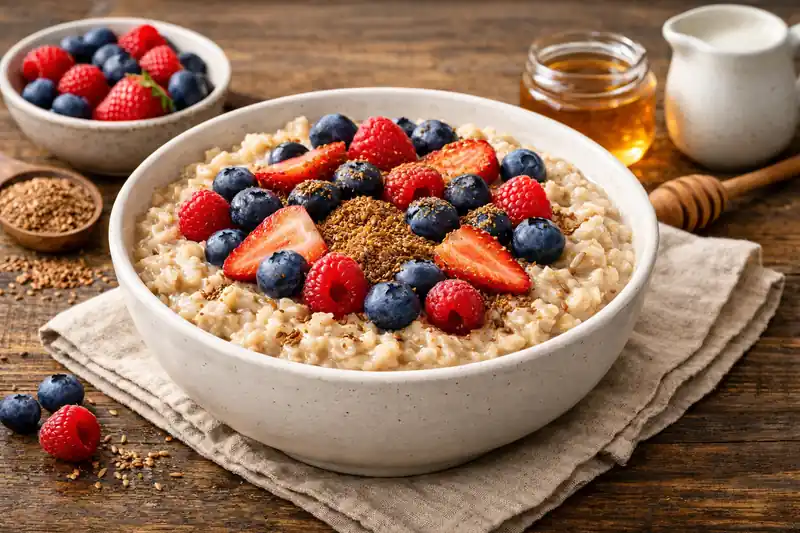 Creamy Berry Oatmeal with Flaxseed