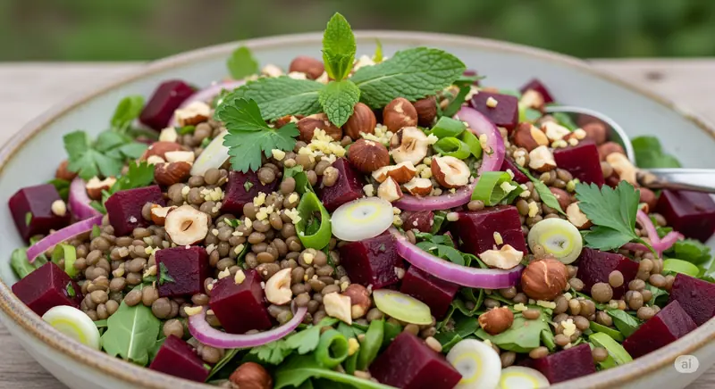 Lentil, Beetroot, and Hazelnut Salad