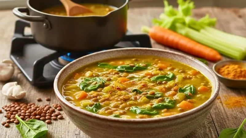 Lentil Soup with Spinach & Turmeric