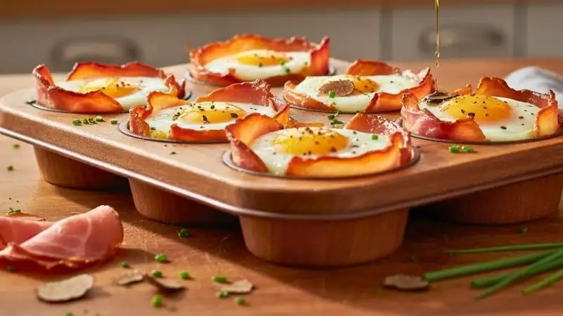 Capicola Egg Cups with Truffle Oil Drizzle