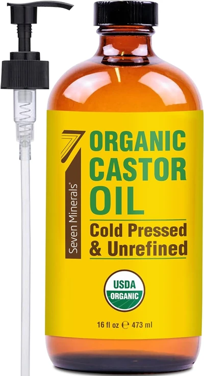 Seven Minerals New 16 fl oz Glass Bottle Castor Oil