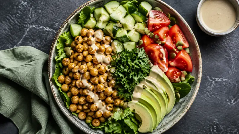cucumber chickpea crunch bowl